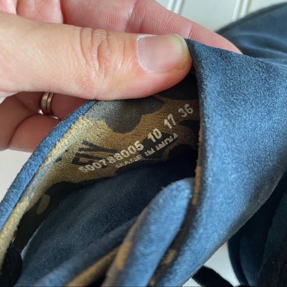 FLY LONDON Navy Suede Yama Tie Wedge Ankle Boots - Picture 6 of 7